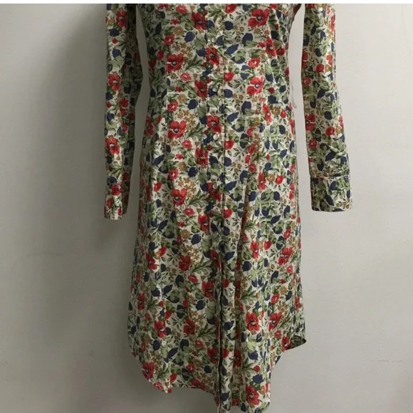 Theory floral print long sleeve cotton shirt midi dress 2 made in USA - Picture 2 of 6